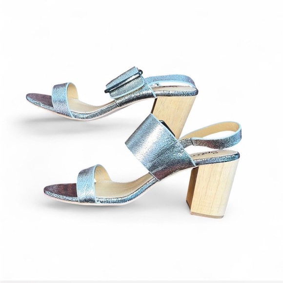 Stylish Silver Block Heel Sandals - Picture 1 of 8